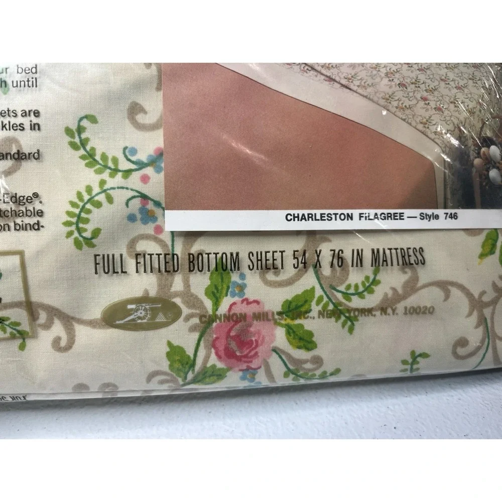 Vtg‎ Cannon Royal Family Bed Set Charleston Filigree Double Flat, Fitted Pillows